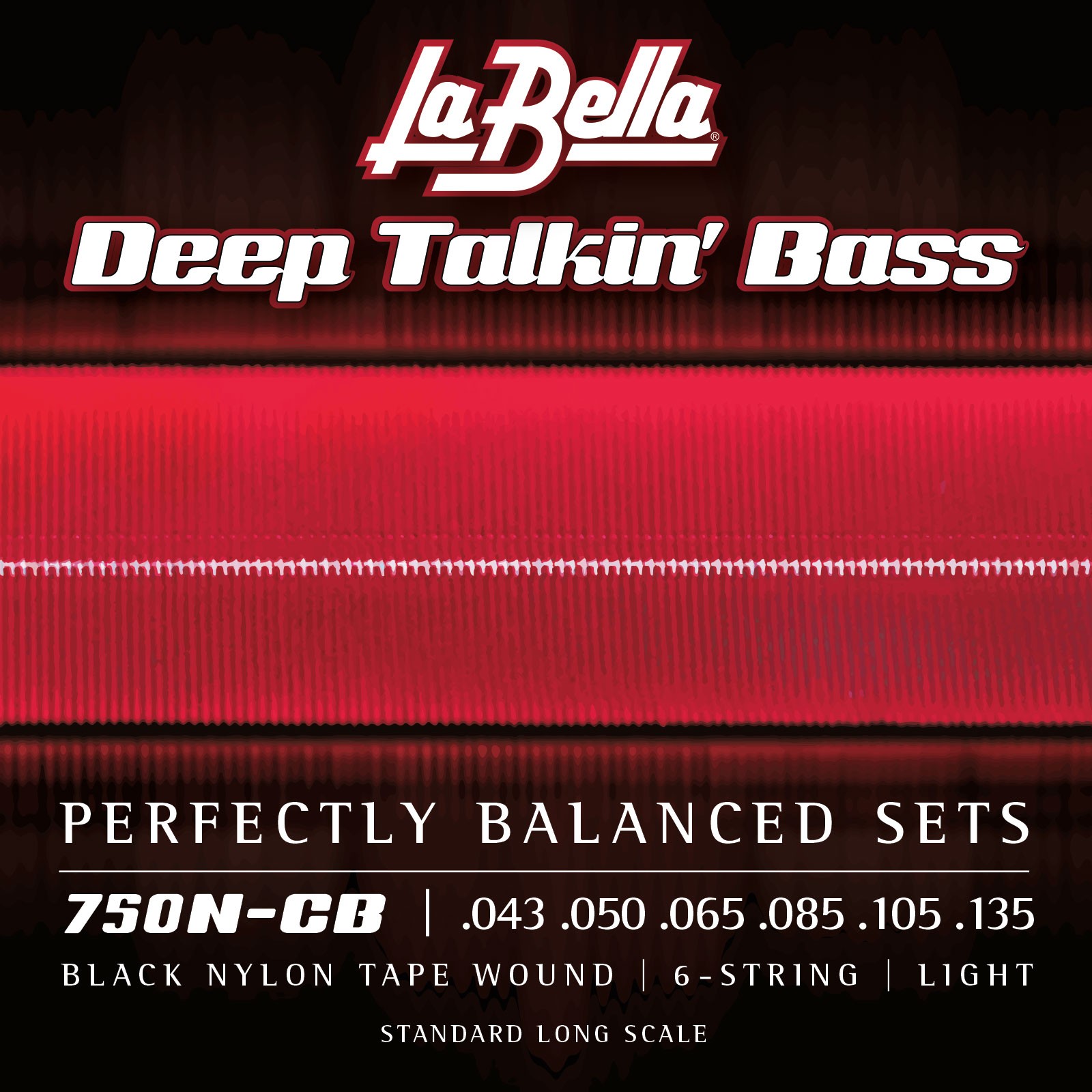 LA BELLA La Bella Black Nylon Tape | Muta di corde lisce per basso 6 corde 750N-CB Scalatura: 043-050-065-085-105-135