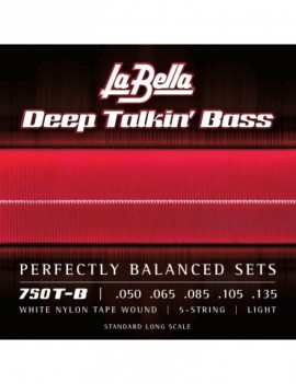 LA BELLA La Bella White Nylon Tape | Muta di corde lisce per basso 5 corde 750T-B Scalatura: 050-065-085-105-135