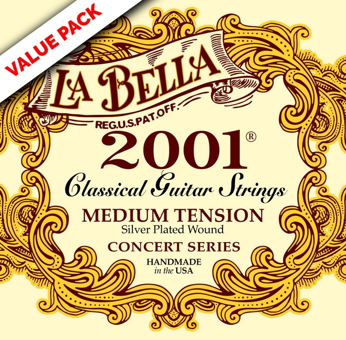 LA BELLA La Bella 2001 Value Pack | 10x Muta di corde per chitarra classica 2001VPM Tensione: Media