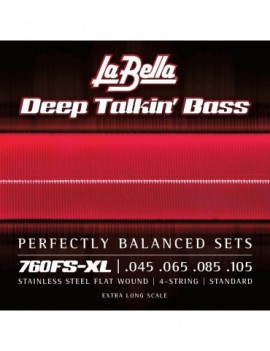 LA BELLA La Bella Stainless Steel Flat Wound | Muta di corde lisce per basso 4 corde a scala extra lunga 760FS-XL
