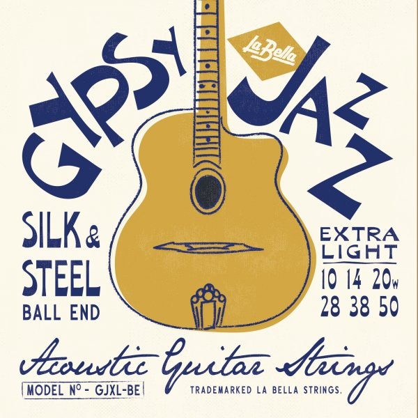 LA BELLA La Bella Gypsy Jazz | Muta di corde per chitarra Maccaferri GJXL-BE Scalatura: 010-014-020w-028-038-050