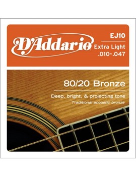 Daddario  EJ10 Extra Light .010-.047 Bronze Round Wound