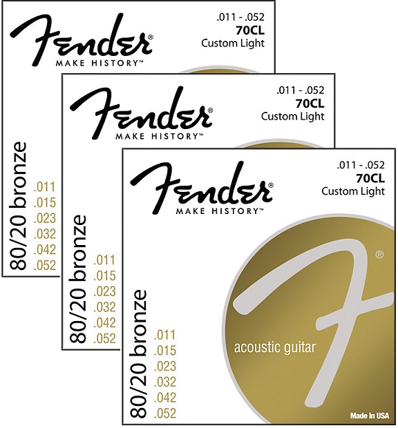Fender 70CL 011-052 80/20 Bronze Wound Ball End pack 3 mute