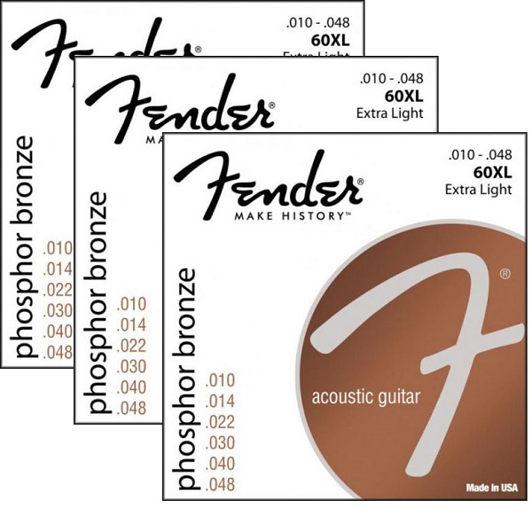 Fender 70XL 010-048 80/20 Bronze Wound Ball End pack 3 mute